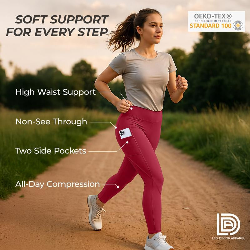 Lux Decor Apparel High Waisted Butt Lifting Workout Leggings for Women -Breathable Solid Soft Stretch Yoga Pants - Tummy Control Side Pockets Shaping Gym Leggings- Available in All Sizes #Summervibes