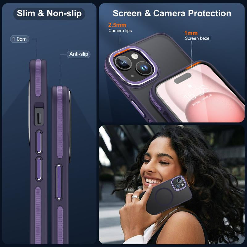 Phone Case for Iphone 15, Protective Cellphone Case with 2 Tempered-Glass Screen Protectors Compatible with Magsafe, Military-Grade Protective Shockproof Slim Fit Phone Case for Iphone 15 Case