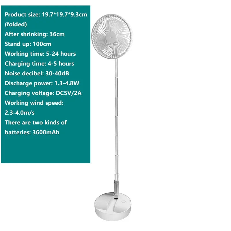 USB Rechargeable Folding Telescopic Floor Fan Mini Summer Mute Silent Desktop Table Fan Ventilador for Office Bedroom Cooler