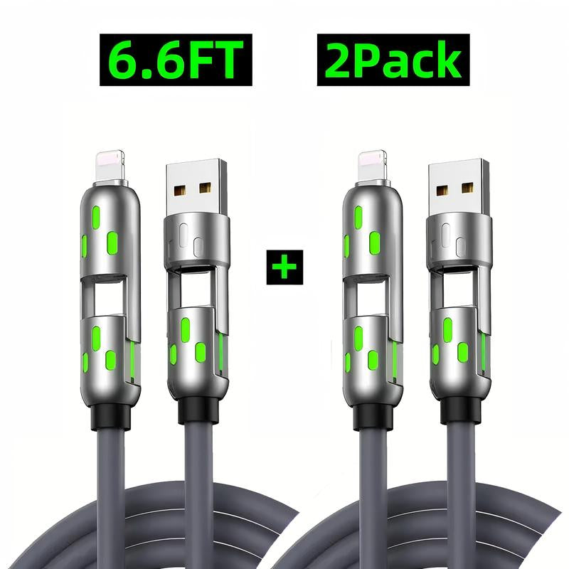 [Buy 1 Get 1 Free]-6.6Ft 4-In-1 USB-C Cable, PD Fast Charging, Data Sync, USB-A, Type-C, Lightning, Aluminum, Compatible