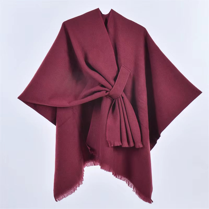 Women'S Elegant Shawl Wraps Soft Open Front Poncho Cape for Autumn Winter Solid Color Tassel Scarf Shawls Cloak Bufanda Pashmina