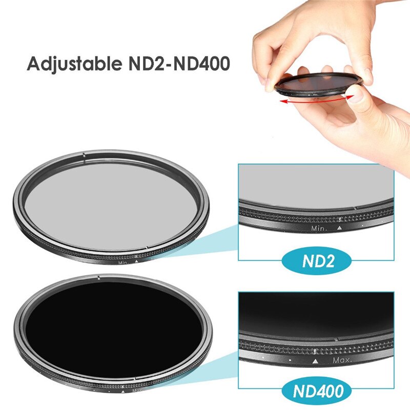 Dynamic ND2-400 Filter 52MM 58MM 62MM 67MM 72MM 77MM Slim Fader Variable ND Lens Filter Adjustable ND2 to ND400 Neutral Density