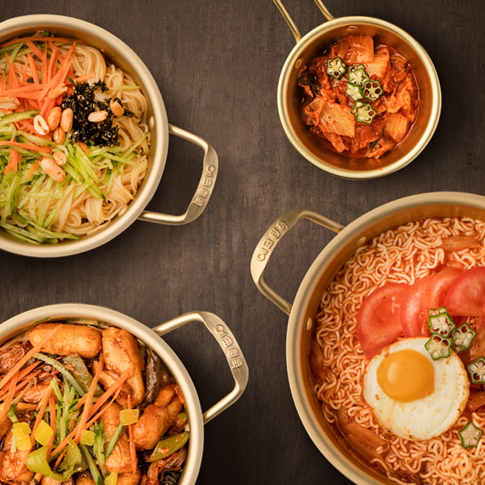 Korean Style Golden Ramen Noodles Pot  Instant Noodle Pot Aluminum Soup Pot with Lid Milk Egg Cooking Pot Kitchen Cookware