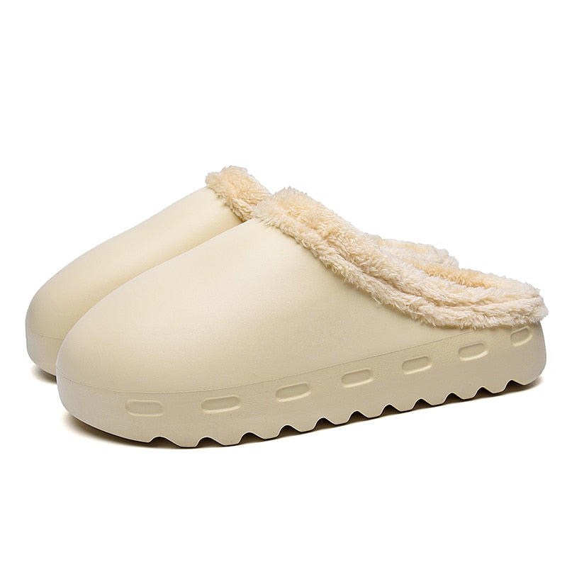 New Winter Women's Cotton Slippers Home Indoor Warm Shoes Men's Plush Flat Soft Cotton Shoes Unisex Non-slip Waterproof Slides
