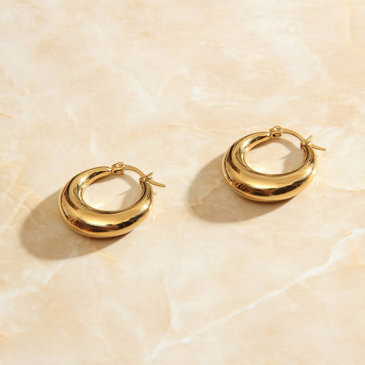 SOMMAR 镀金 25 毫米钢不锈钢女式耳环新月圆形女式耳环高品质珠宝