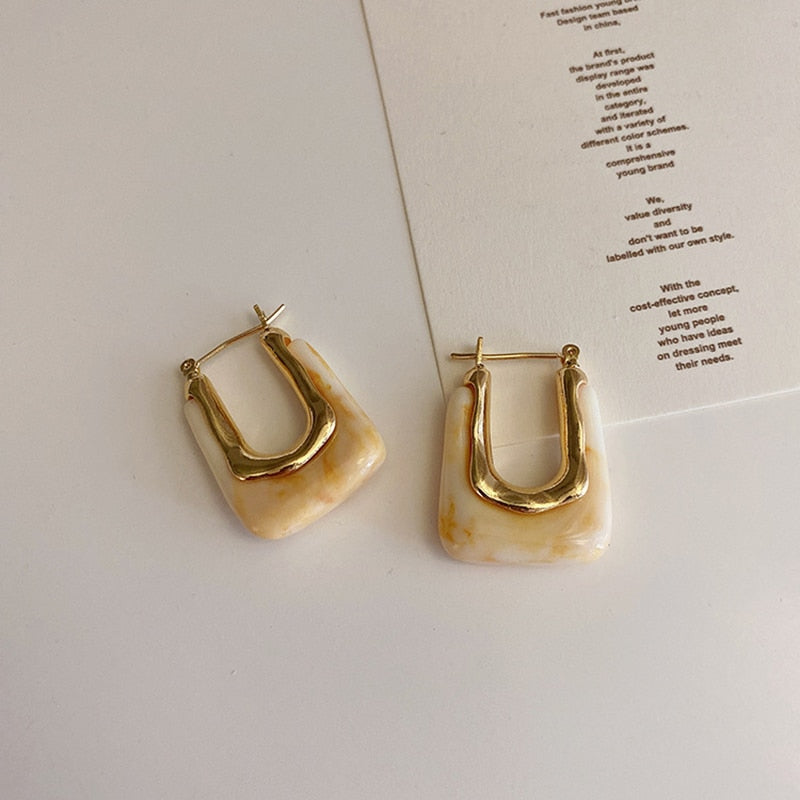 Flashbuy 新款时尚透明树脂环状耳环 适合女士女孩 几何不规则金属亚克力耳环 派对珠宝