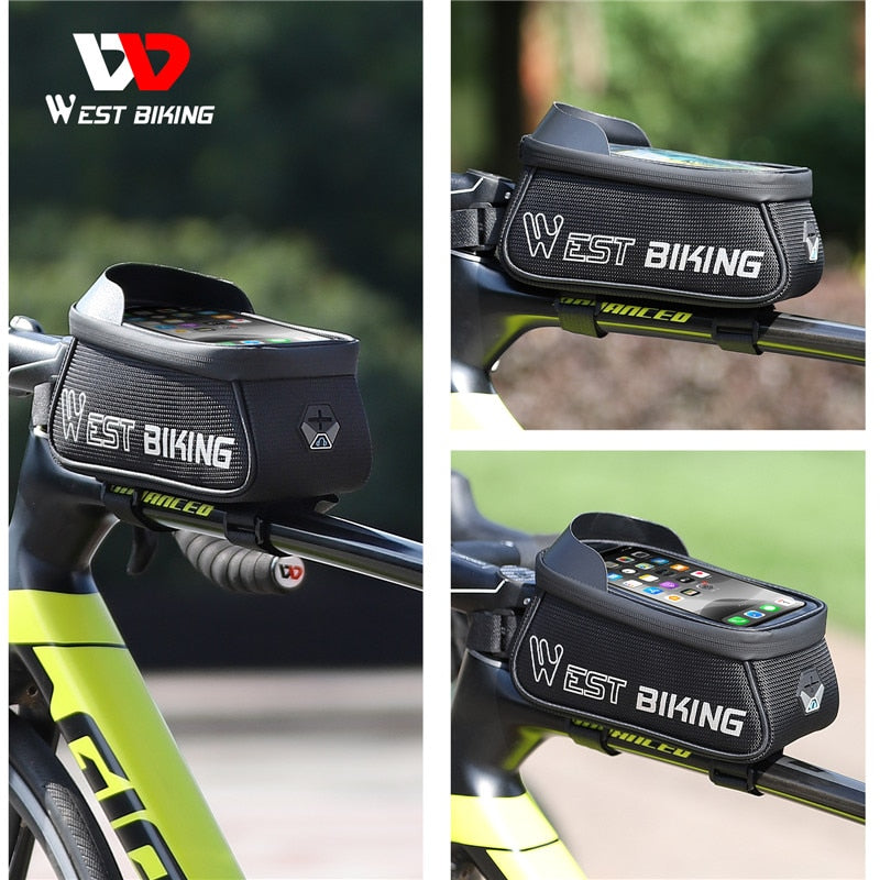 WEST BIKING Bicycle Bag Sensitive Touch Screen Bike Phone Bag Front Frame Reflective MTB Road Cycling Accessories Panniers