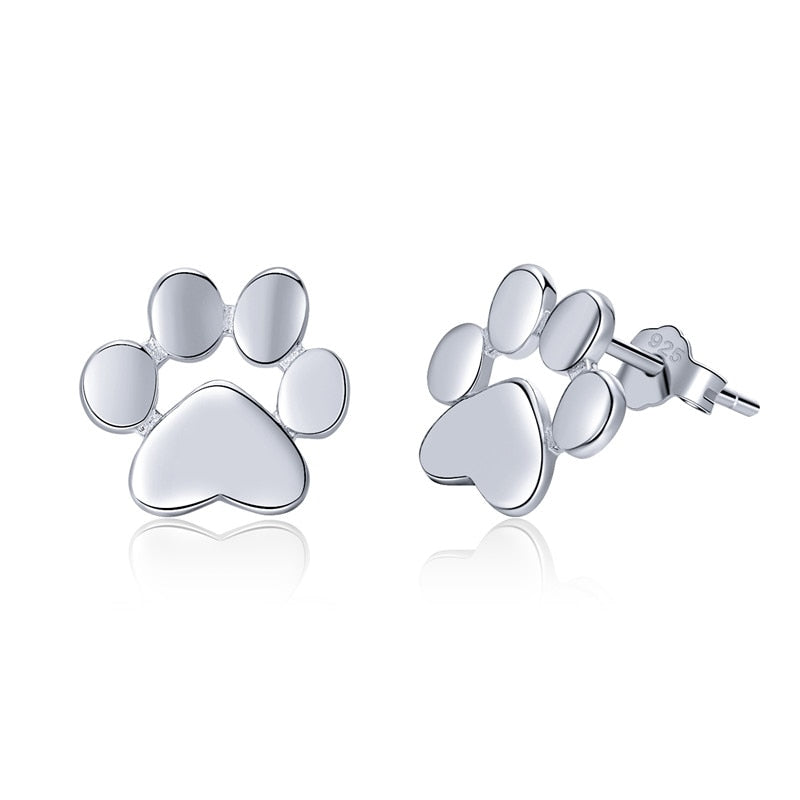 BAMOER 925 Sterling Silver Animal Dog Cat Paw Stud Earrings for Women Footprints Valentine's Day Gift SCE407