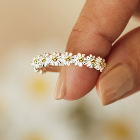 复古雏菊花戒指女式韩式可调节开口指环新娘婚礼订婚宣言珠宝 GIF