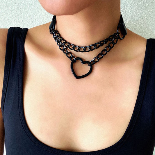 Heart Choker With Chain Goth Collar For Girls Grunge Punk Cute Kawaii Cosplay Necklace Egirl Chocker  Harajuku Accessories