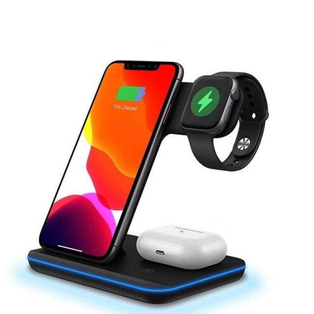 FDGAO 15W 3 in 1 Qi Fast Wireless Charger Pad Dock Station For iPhone 13 12 11 Pro XS XR X 8 Apple Watch 7 SE 6 5 4 AirPods Pro