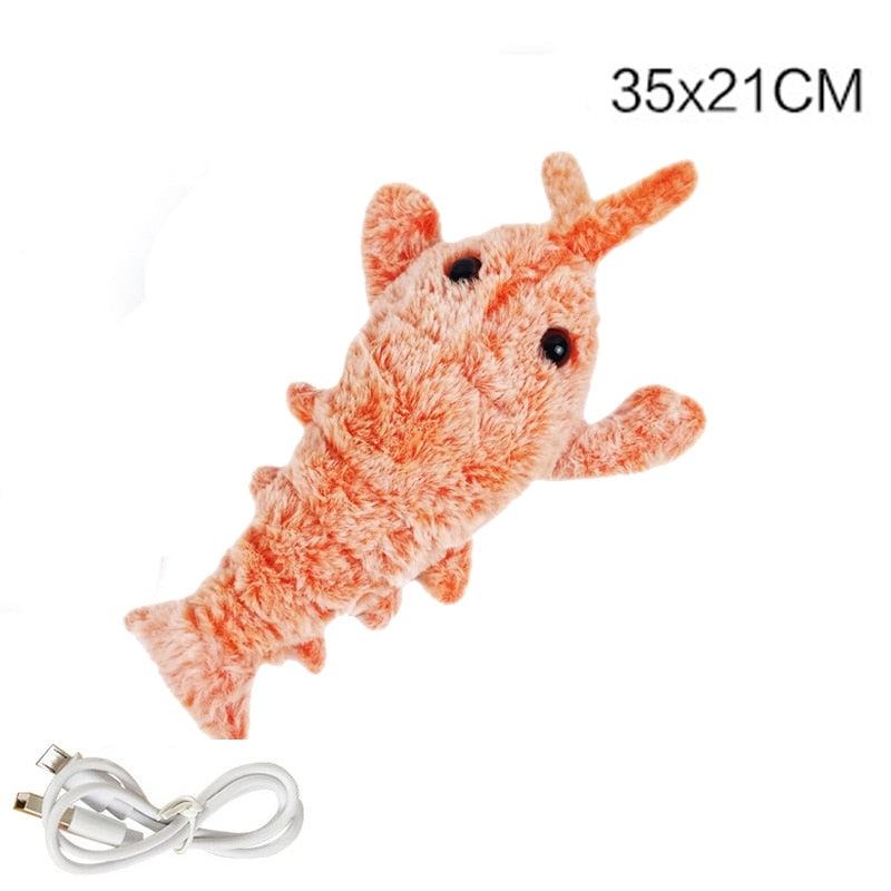 电动跳猫玩具虾动仿真龙虾电子毛绒玩具宠物狗猫儿童填充动物玩具
