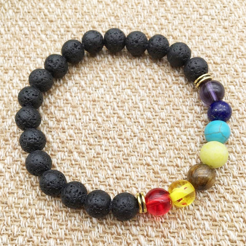 Black Lava Rock 8mm Beads 7 Chakra Healing Balance Bracelet for Men Women Reiki Prayer Stone Yoga Chakra Bracelet Drop Shipping