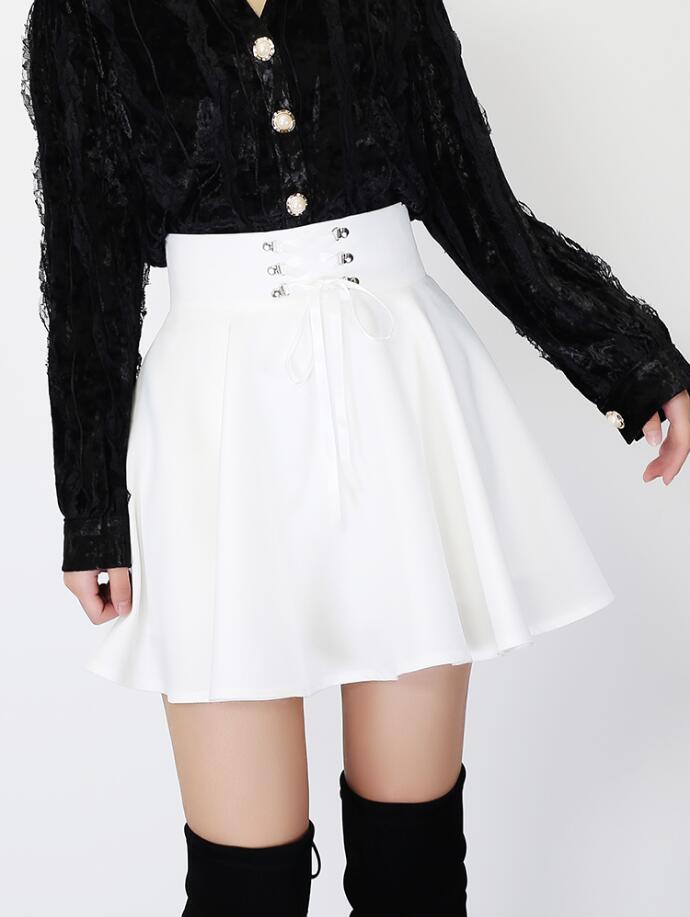 Autumn Winter Harajuku Punk Style Black and White High Waisted Lace-Up Sexy A-shaped pleated Charming Plus size Skirt Short