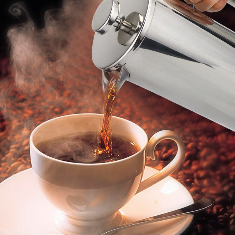 咖啡壶法式压滤壶不锈钢浓缩咖啡机高品质双层隔热咖啡茶壶 1000 毫升