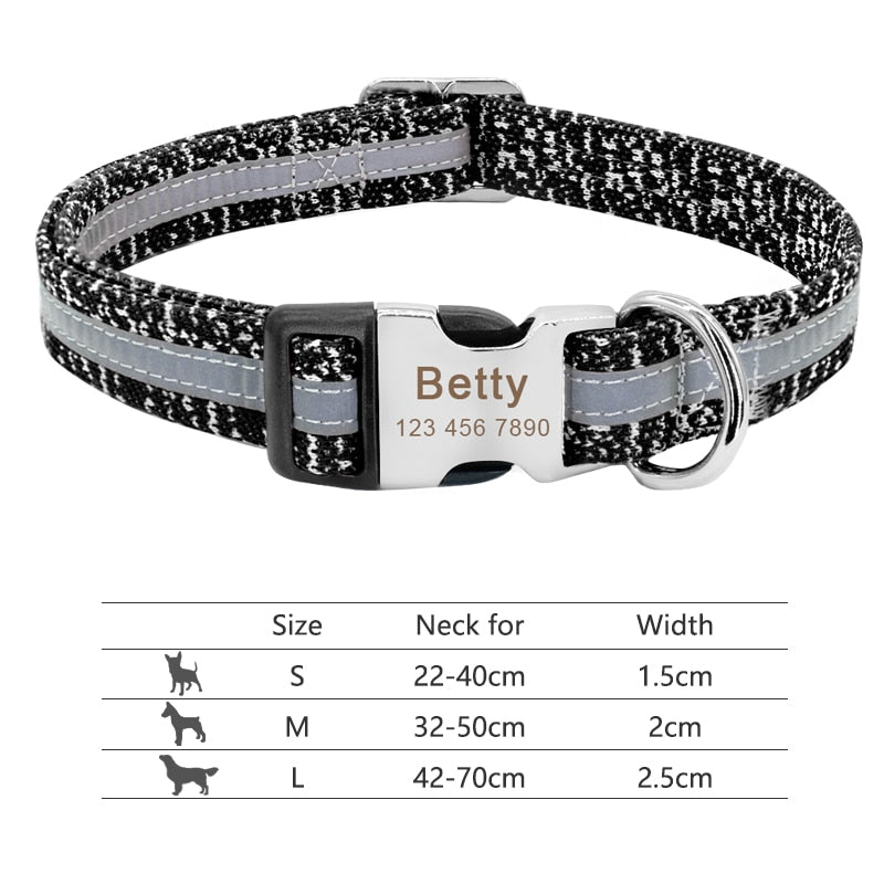 Nylon Dog Collar Personalized Pet Collar Engraved ID Tag Nameplate Reflective for Small Medium Large Dogs Pitbull Pug