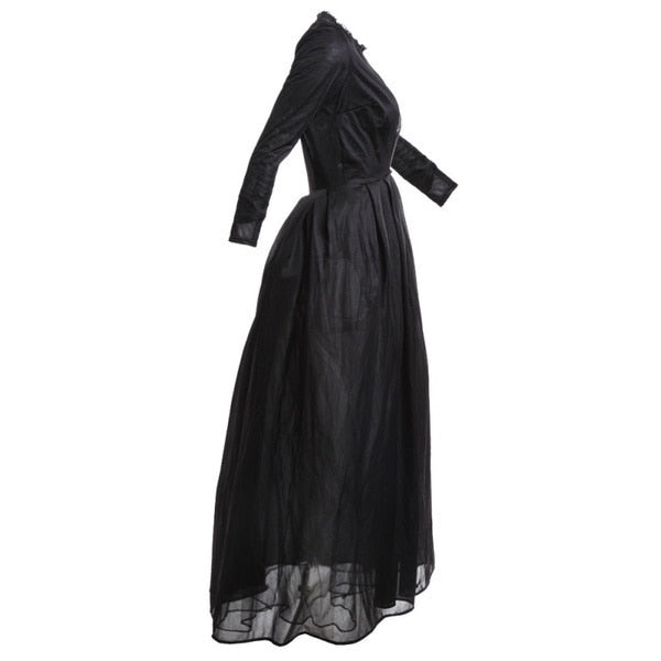 2022 New High Quality Sexy Gothic Lace High Waist Sheer Jacket Long Dress Gown Party Costume Lady Autumn Dress Black