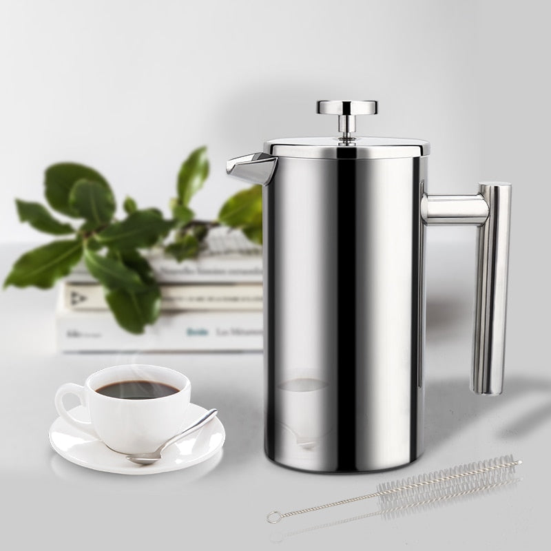 咖啡壶法式压滤壶不锈钢浓缩咖啡机高品质双层隔热咖啡茶壶 1000 毫升