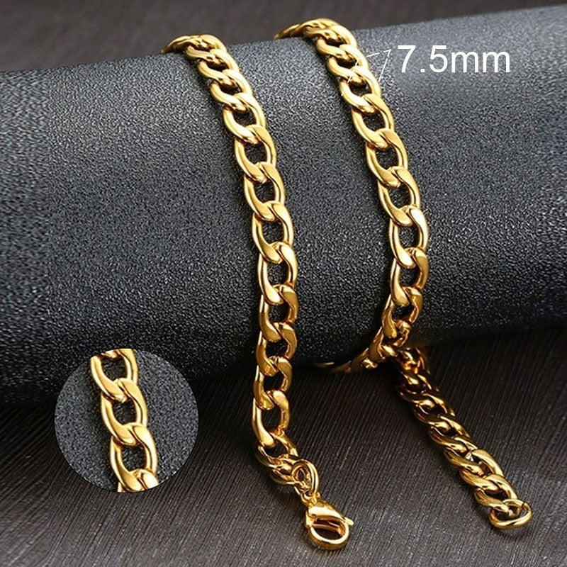 Vnox Men&#39;s Cuban Link Chain Necklace Stainless Steel Gold Black Color Male Choker colar Jewelry Gifts for Him