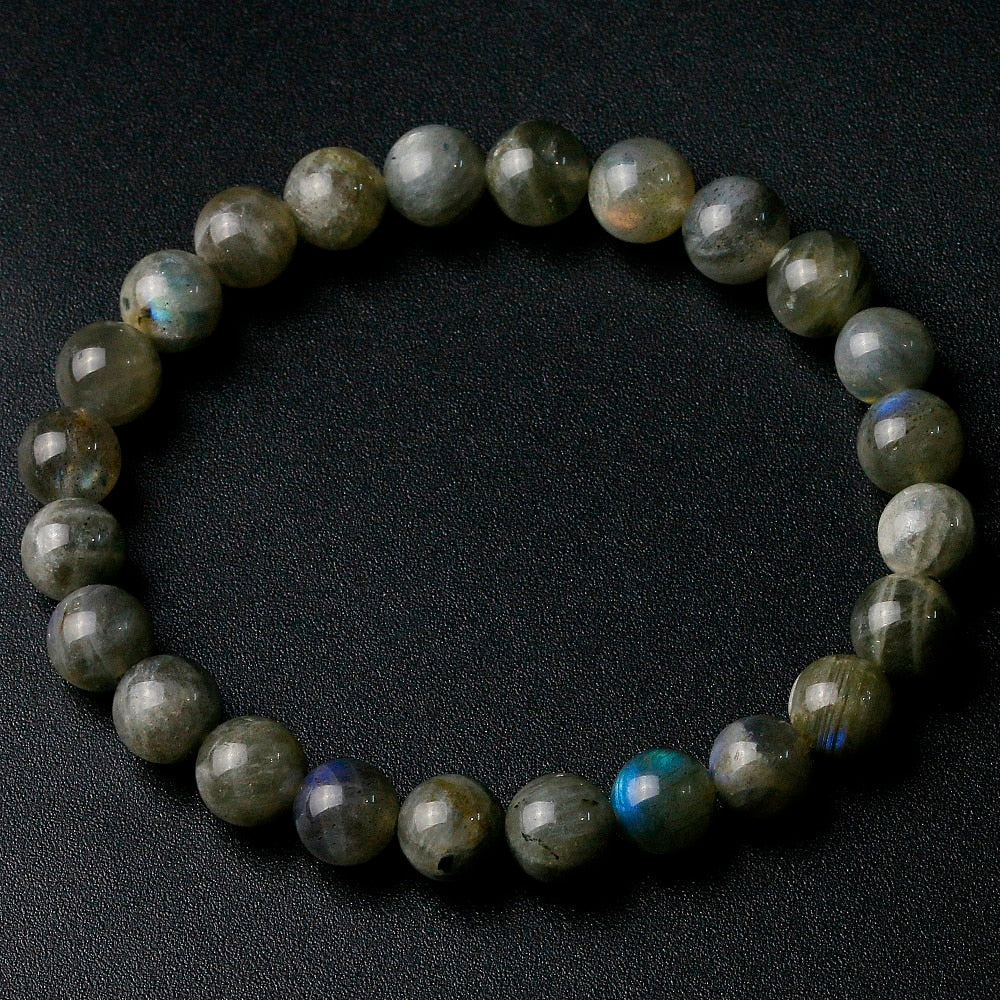Grade A Natural India Labradorite Stone Round Beaded 8mm Lucky Gray Blue Stone Women Men Bracelet New Charm Jewelry Gift