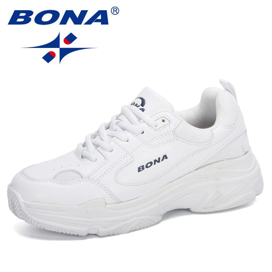BONA 2020 新款设计师白色运动鞋女士平底鞋硫化鞋女士休闲 Zapatillas Mujer 欧洲尺码厚底