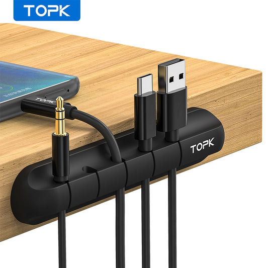TOPK L16 线缆整理器硅胶 USB 线缆卷绕器桌面整理夹鼠标耳机线收纳器