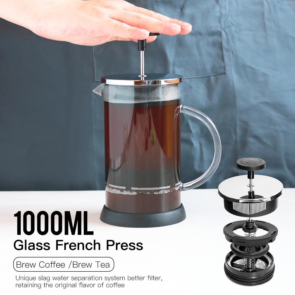 French Press Coffee/Tea Brewer Coffee Pot Coffee Maker Kettle 1000ML Stainless Steel Glass Thermos Barista Tools Coffee Carafe