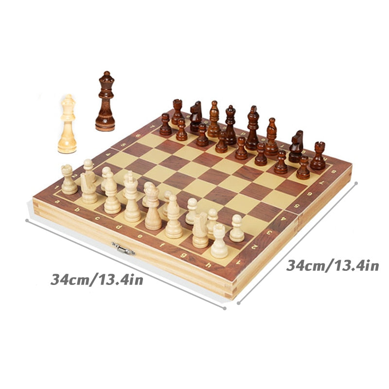 Wooden Chess Set Folding Magnetic Large Board With 34 Chess Pieces Interior For Storage Portable Travel Board Game Set For Kid