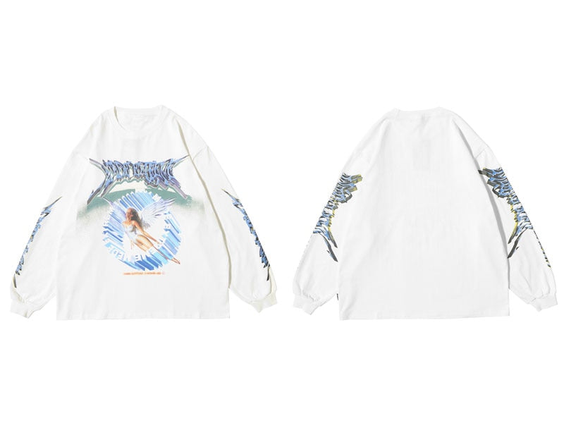 GONTHWID Creative 3D Angel Print Long Sleeve Tees Shirts Streetwear Hip Hop Hipster Casual Loose Tshirts Men Fashion Tops