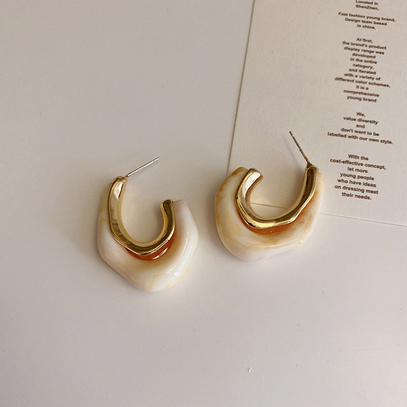 Flashbuy 新款时尚透明树脂环状耳环 适合女士女孩 几何不规则金属亚克力耳环 派对珠宝