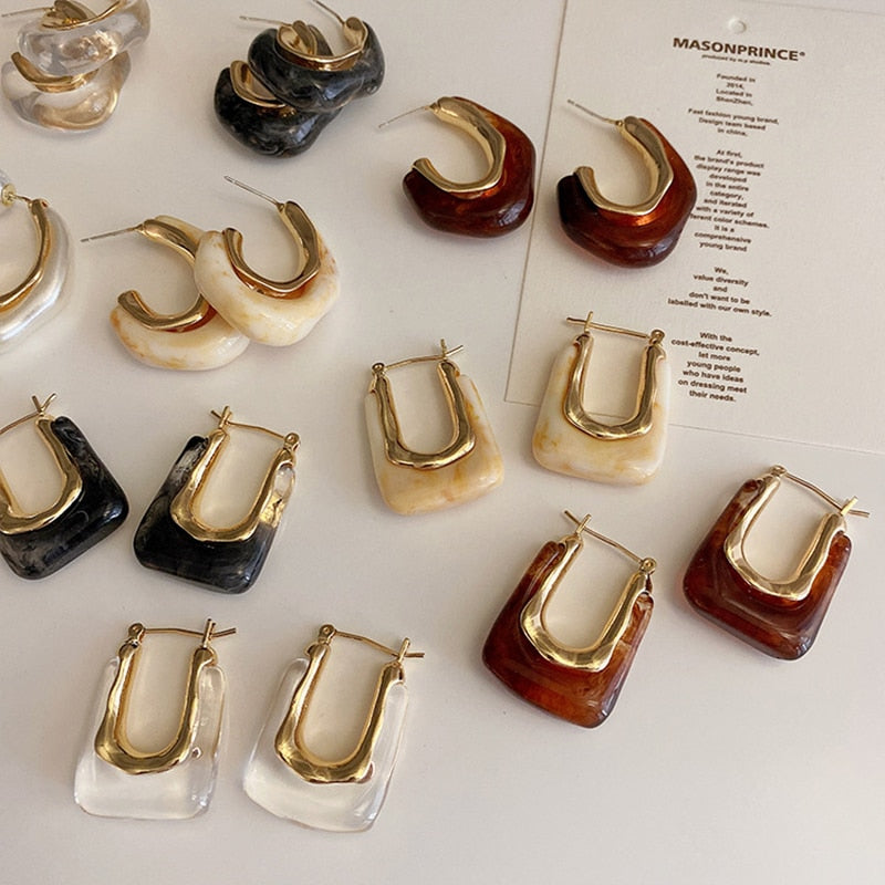 Flashbuy New Trendy Transparent Resin Hoop Earrings for Women Girls Geometric Irregular Metal Acrylic Earrings Party Jewelry