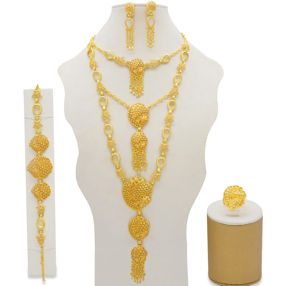 Dubai Jewelry Sets Gold Necklace &amp; Earring Set For Women African France Wedding Party 24K Jewelery Ethiopia Bridal Gifts