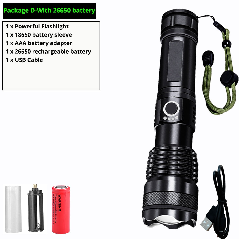Most Powerful xhp50 LED Flashlight usb Rechargeable 18650 Zoom Aluminum Alloy led torch Best Camping, Outdoor &amp; Emergency use