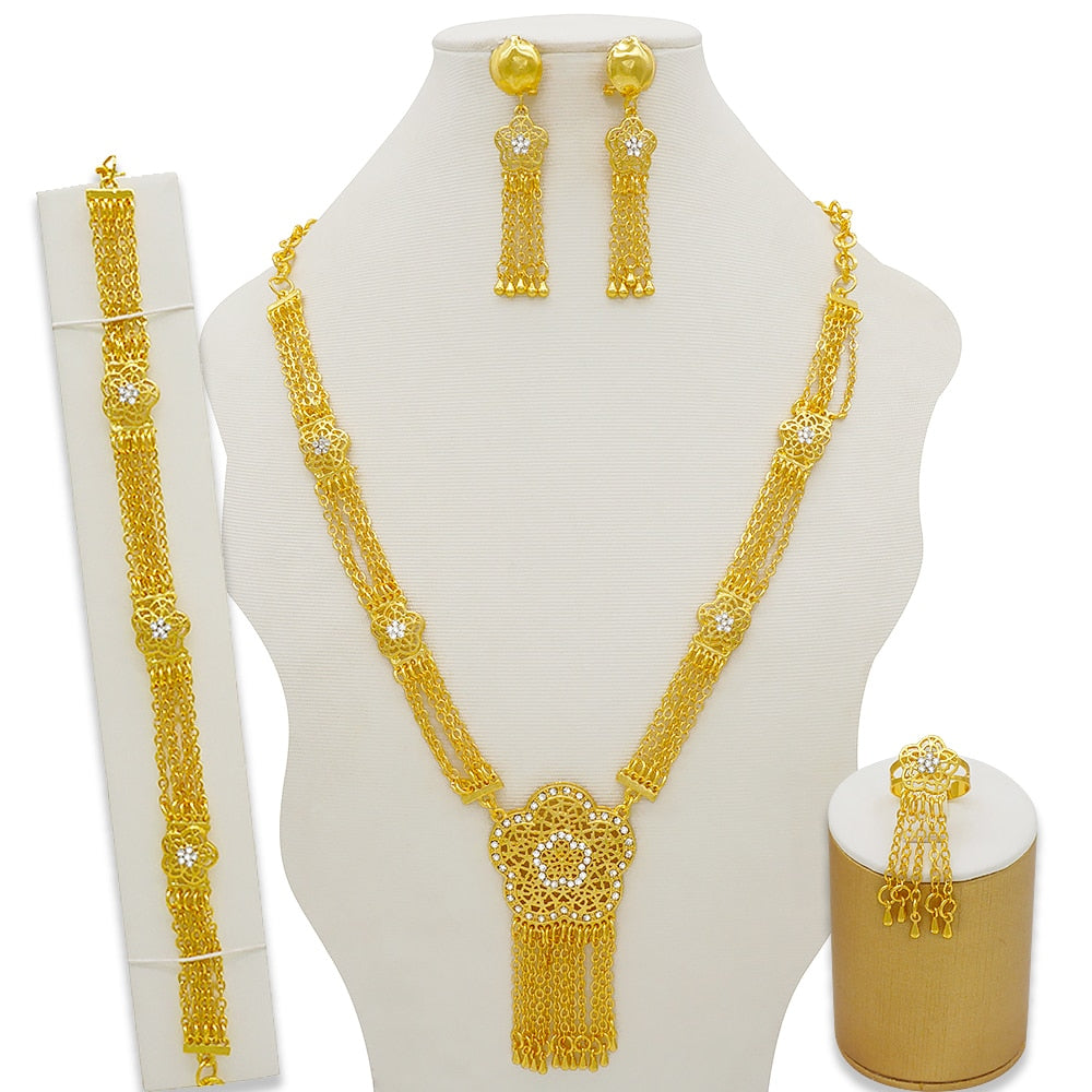 Dubai Jewelry Sets Gold Necklace &amp; Earring Set For Women African France Wedding Party 24K Jewelery Ethiopia Bridal Gifts