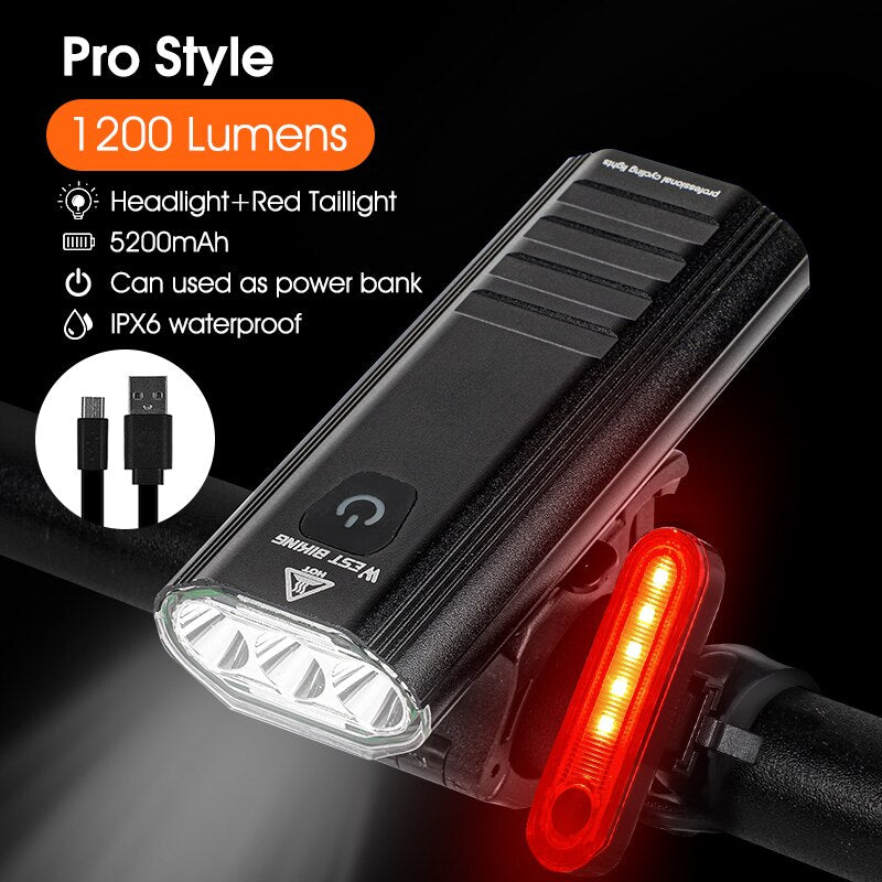 WEST BIKING Bike Front Light Induction Bicycle Bright Light USB Charging Flashlight Cycling Waterproof Torch Bike Headlight