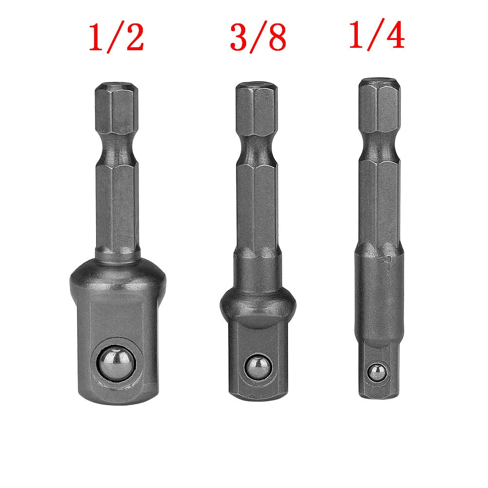 3 Pcs Drill Socket Adapter Impact Drill Extension Drill Bits Bar Socket Adapter 1/4 3/8 1/2 Size Hex Shank Square Head Drill Bit