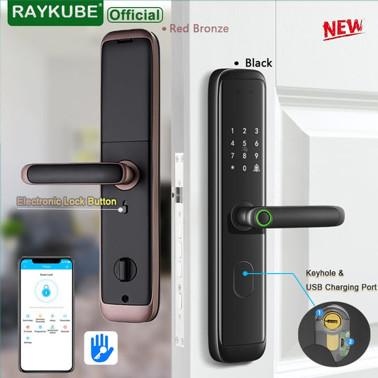 RAYKUBE Biometric Fingerprint Door Lock Intelligent Electronic Lock Fingerprint Verification With Password &amp; RFID Unlock Z4