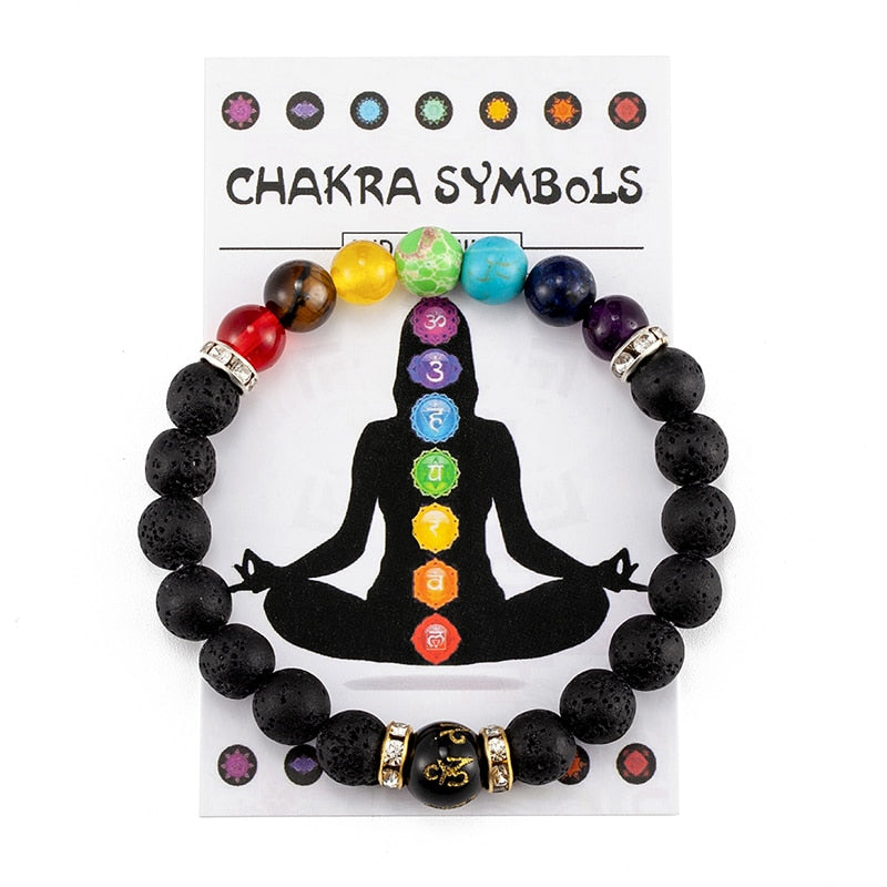 7 Chakra Bracelet with Meaning Cardfor Men Women Natural Crystal Healing Anxiety Jewellery Mandala Yoga Meditation Bracelet Gift