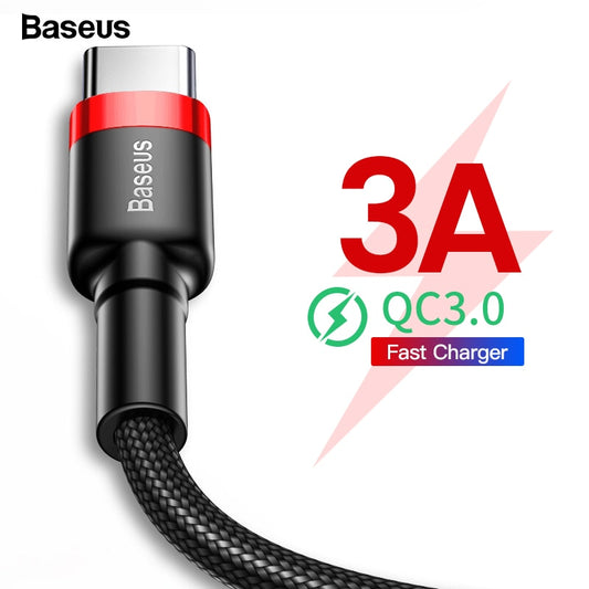 Baseus 快速充电 USB C 型数据线适用于三星 S9 小米红米 Note 7 10 K20 Pro 手机 USBC USB-C 充电器线 3 米