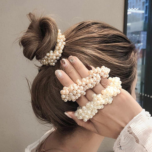 14 Colors Woman Elegant Pearl Hair Ties Beads Girls Scrunchies Rubber Bands Ponytail Holders Hair Accessories Elastic Hair Band