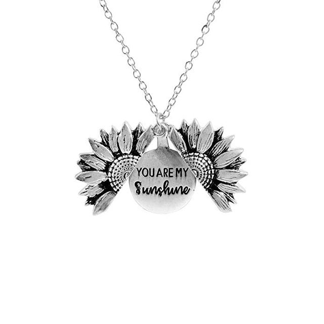 Fashion Bohemia Sunflower Double-layer Metal Pendant Necklace For Women Open Long Chain Necklace Lettering you are my sunshine
