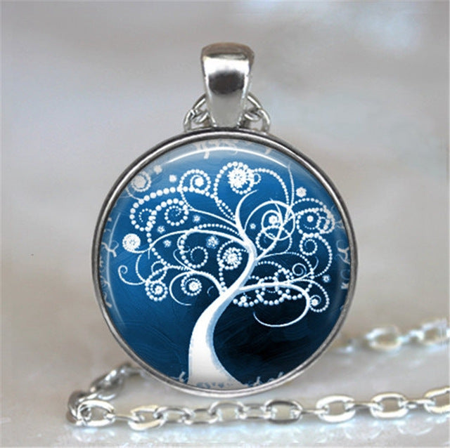 Tree Of Life Glass Cabochon Statement Necklace & Pendant Jewelry Vintage Charm Chain Choker Steampunk Jewelry Gift for Women