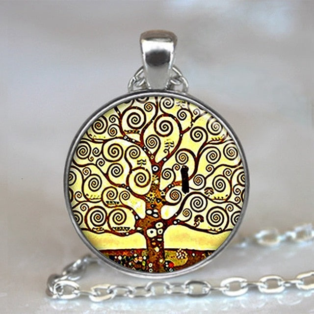 Tree Of Life Glass Cabochon Statement Necklace & Pendant Jewelry Vintage Charm Chain Choker Steampunk Jewelry Gift for Women