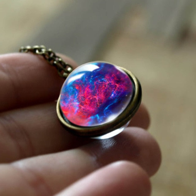 2019 New Nebula Galaxy Double Sided Pendant Necklace Universe Planet Jewelry Glass Art Picture Handmade Statement Necklace