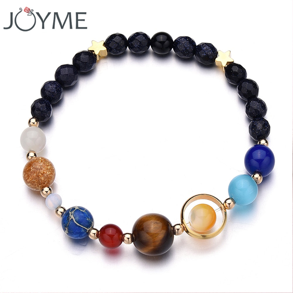 Universe Galaxy the Eight Planets Solar System Guardian Star Natural Stone Beads Bracelet Bangle for Women Men