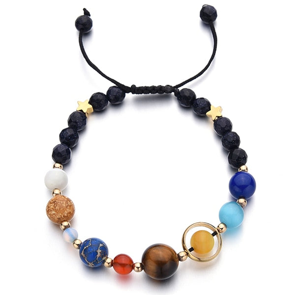 Universe Galaxy the Eight Planets Solar System Guardian Star Natural Stone Beads Bracelet Bangle for Women Men