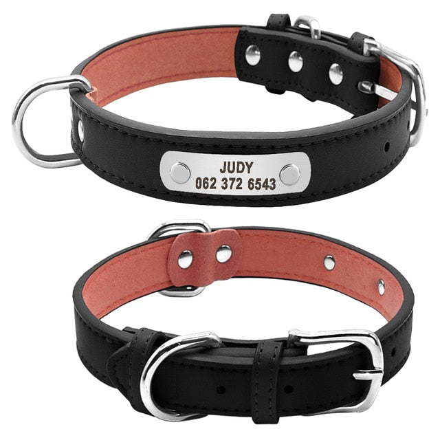 PU Leather Dog Collar Durable Padded Personalized Pet ID Collars Customized for Small Medium Large Dogs Cat Red Black Brown