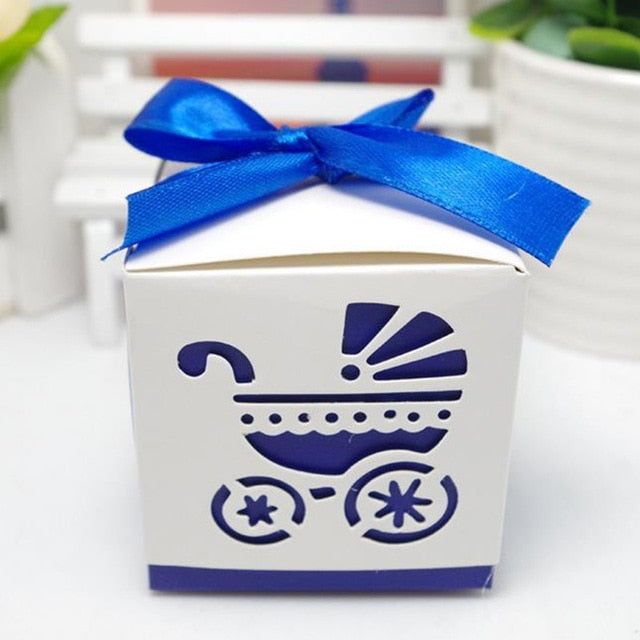 Laser Cut Baby car Baby Shower Candy Favor Box Girl Birthday Party Candy Box with ribbon Sweet Wedding Decoration Candy 50pcs
