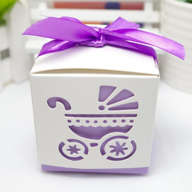 Laser Cut Baby car Baby Shower Candy Favor Box Girl Birthday Party Candy Box with ribbon Sweet Wedding Decoration Candy 50pcs