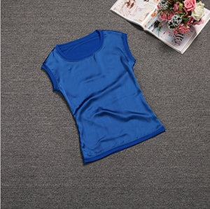 Summer women blouses 2019 new casual chiffon silk blouse slim sleeveless O-neck blusa feminina tops shirts solid 6 color  Y048